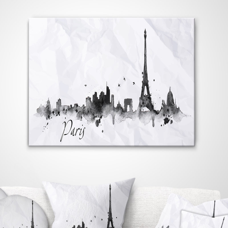 Paysage urbain «Paris with Eiffel Silhouette», peinture, H 30 po x l 40 po x P 1,5 po, H 36 po x l 46 po x P 1,5 po