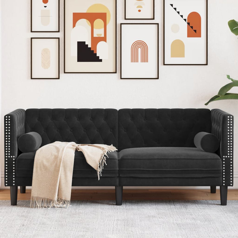 Canapé Chesterfield Solomon Fleur De Lis Living, 2-Seater, Noir