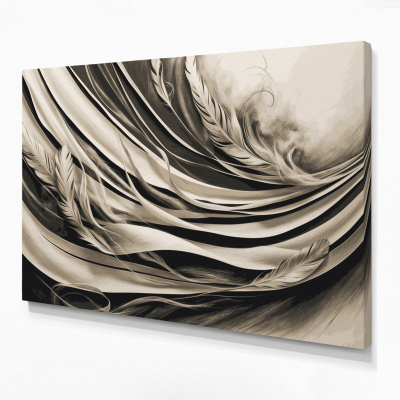 Art mural horizontal rayé sur toile gris anthracite ivoire, H 20 po x l 24 po
