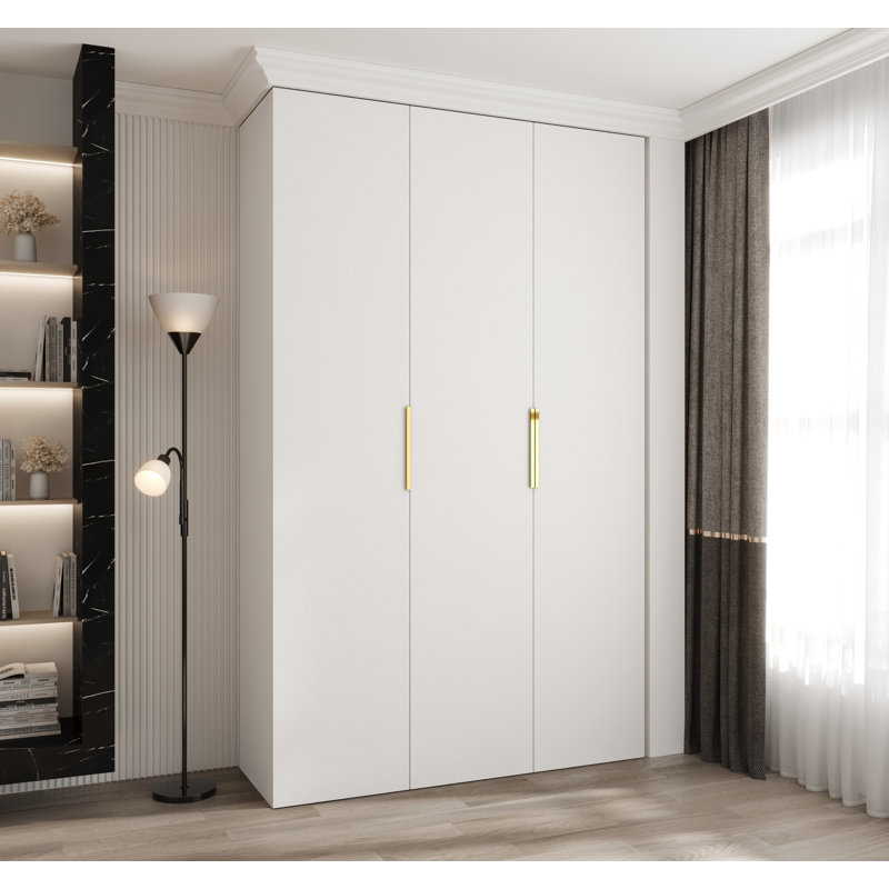 Wardrobe Moko 4, 245,5cm H x 150cm W x 40cm D, White Matt/Black