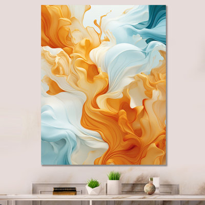 Bright Orange And Turquoise Liquid Ink Art I - Abstract Shapes Wall Art Prints