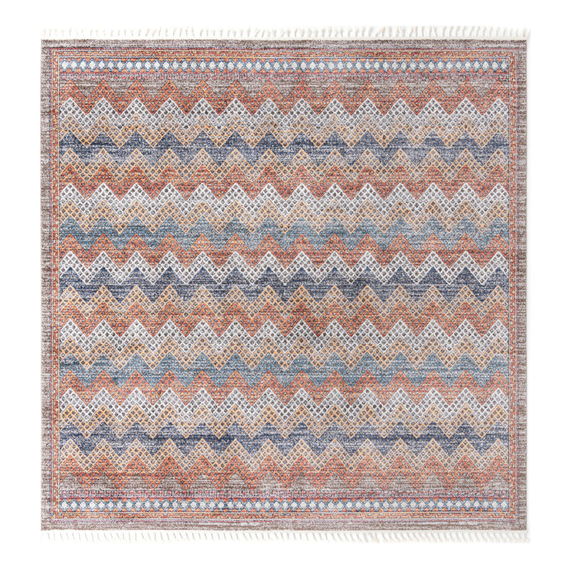 Tapis beige / pêche / bleu Iroda, Carré de 12 pi