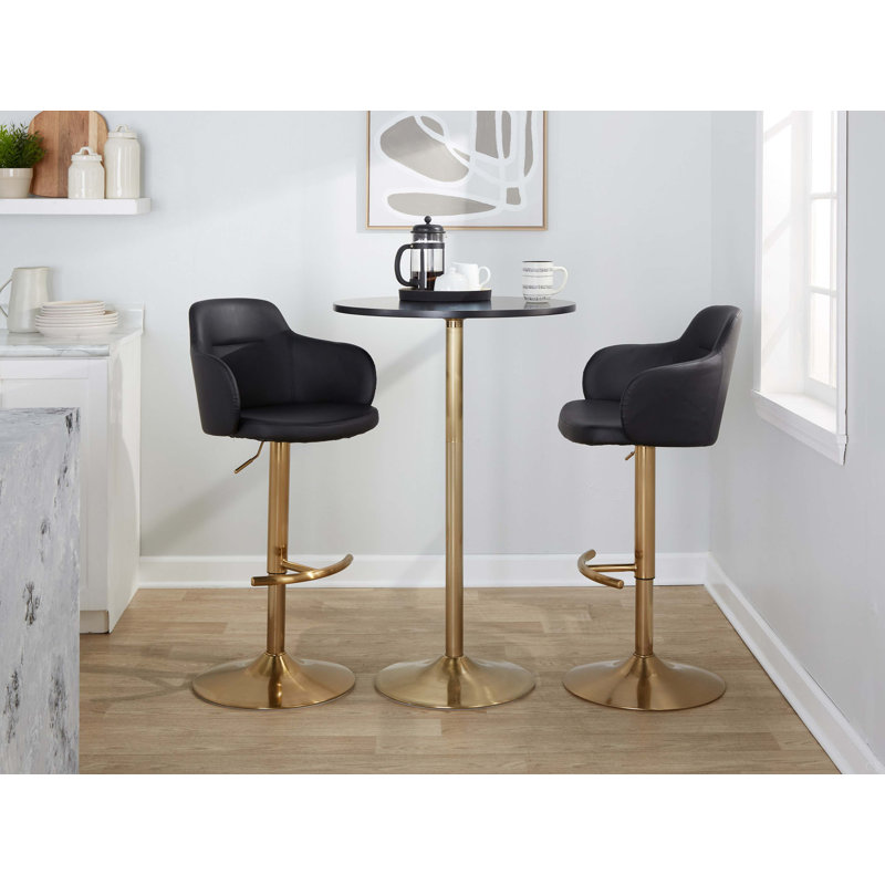 Tabouret de bar réglable en métal chromé et similicuir noir - ensemble de 2