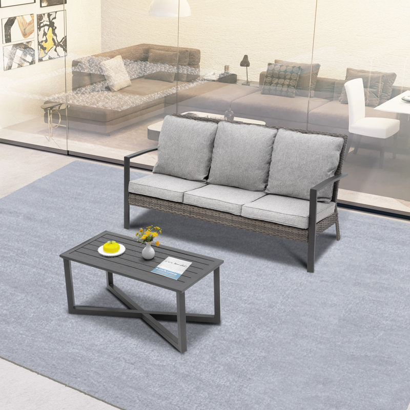 Ensemble de conversation pour l'extérieur pour 3 personnes avec coussins, Polypropylène gris