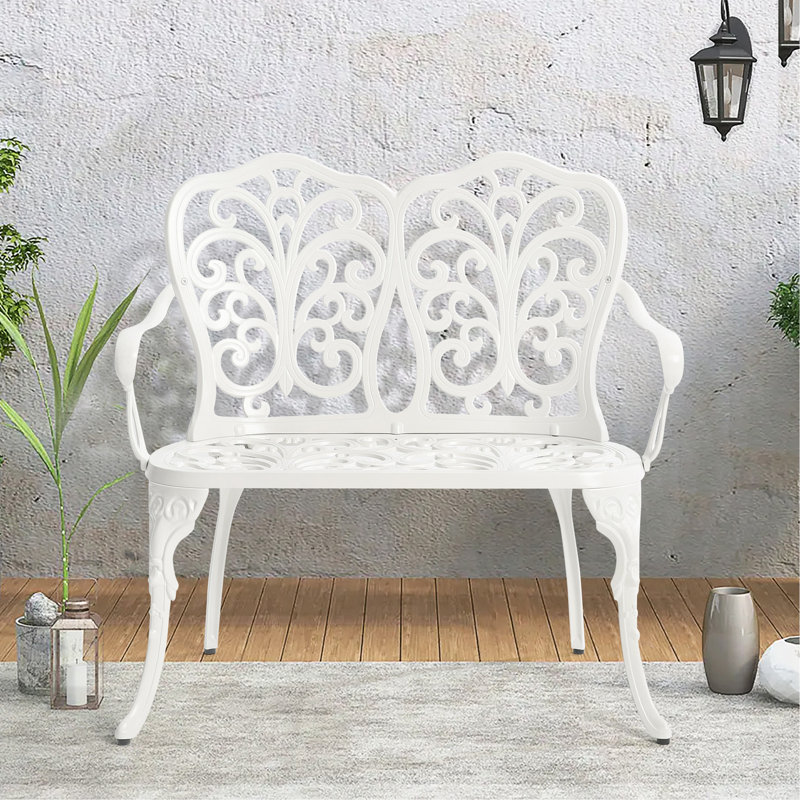 Banc de jardin en métal et aluminium, Blanc