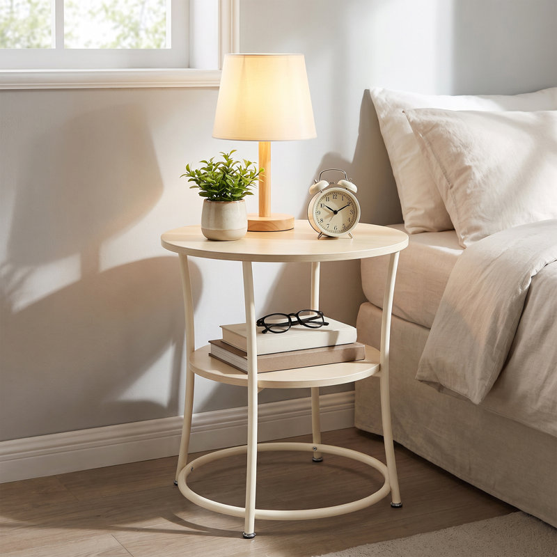 Table de bout avec rangement Rolande, Beige naturel / blanc