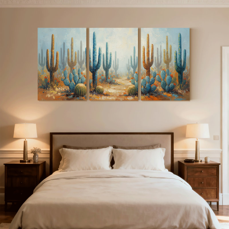 Plantes et fleurs, cactus du désert, ensemble de 3 reproductions d'art sur toile, H 36 po x l 72 po