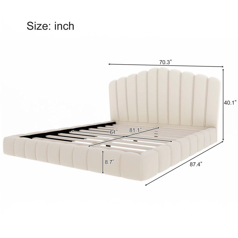 Structure de lit en velours pour grand lit, Beige