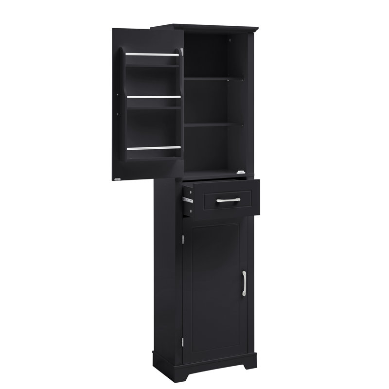 Tall Bathroom Storage Cabinet With Two Doors And Adjustable Shelves, Black