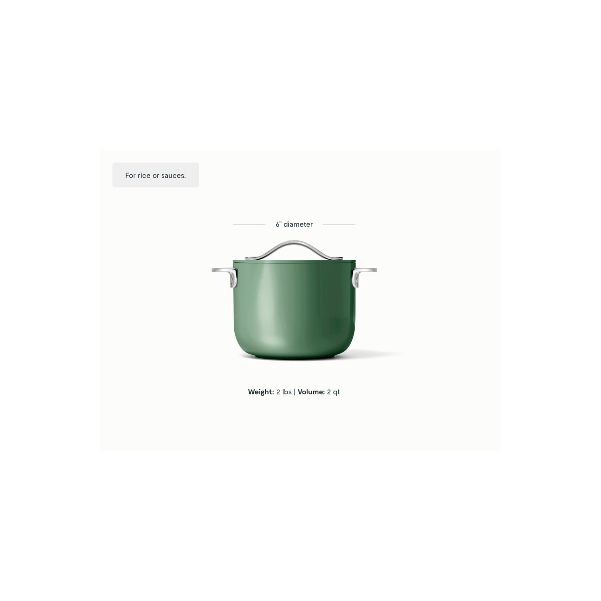Caraway Nonstick Ceramic Petite Cooker W/ Lid, 2 quarts, Sage