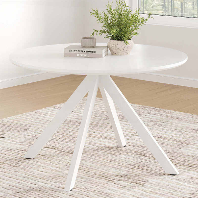 Table de salle à manger ronde 47,2 pouces en bois massif avec base à piédestal entrecroisée