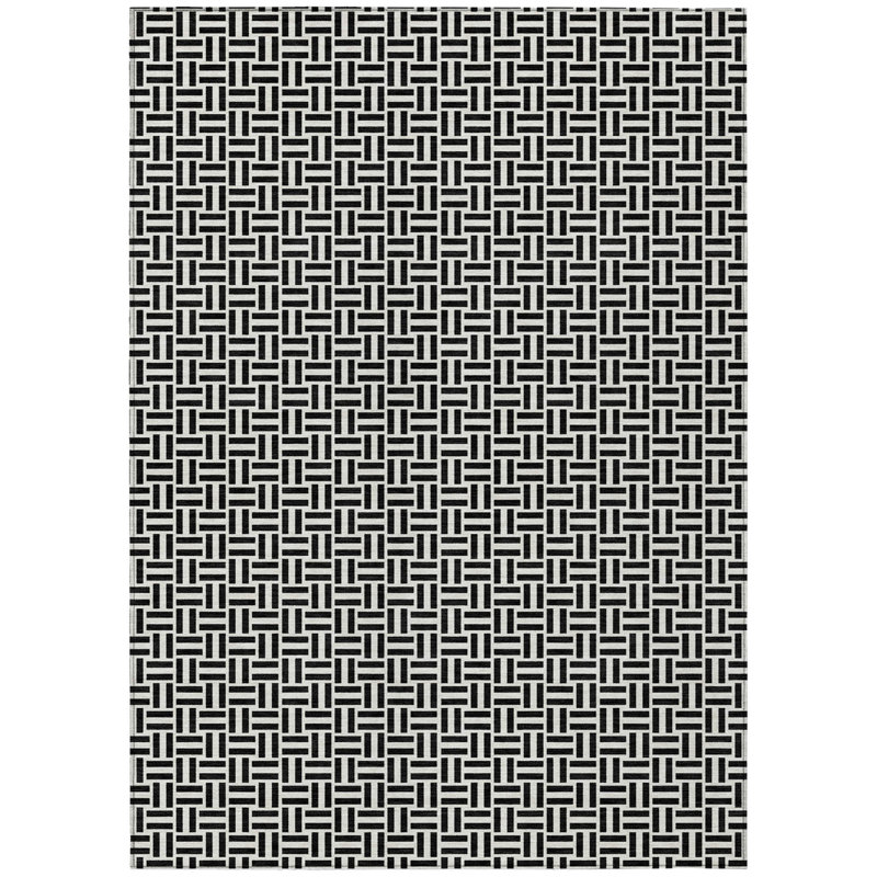 Tapis intérieur / extérieur géométrique lavable noir et ivoire 3 pi x 5 pi