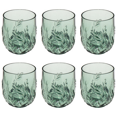 Embossed Leaf Acrylic Stemless Wine Glass - Sage - 15.1 oz - Set of 6