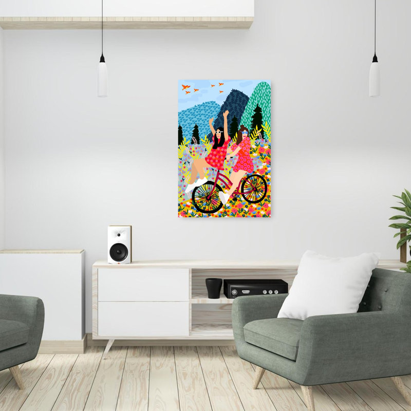 «Friends On A Bike», reproduction d'art murale contemporaine, 36" H x 24" W