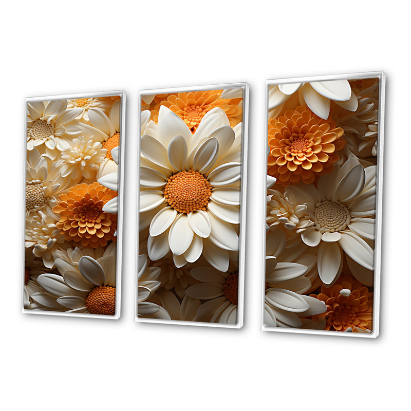«White and Orange Daisy Flower Serenade - Daisies», ensemble d'art sur toile, H 28 po x l 36 po x P 1 po