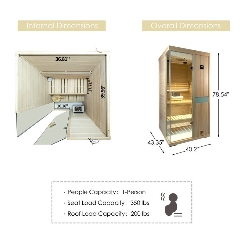 Samsora 1-Person Indoor Steam Saunas 2500W with Negative Ion Technology & Red Light Therapy, Model 701SH, 95℉-230℉ Temp Range, Canadian Hemlock Wood, Bluetooth Speaker, Personal Indoor Low EMF Wet Sauna with Heater,Sauna Stone