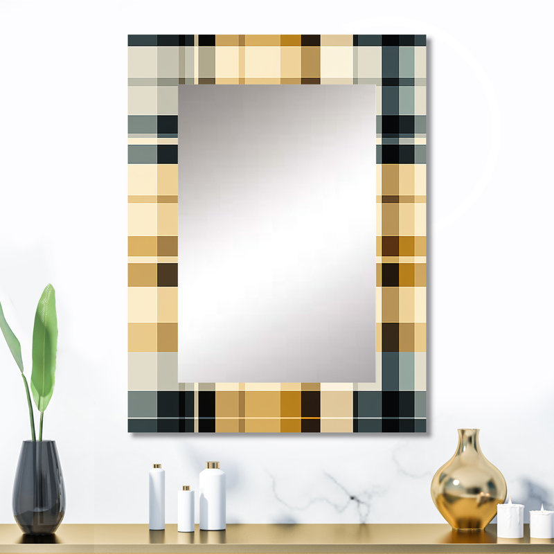 Noir et crème à carreaux sophistiqués - miroir mural unique à carreaux, miroir scandinave, impression d'art en métal
