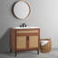 Base de meuble-lavabo autoportant en rotin de style bohémien à 2 tablettes Javer l 36 po x P 18 po x H 33 po seulement (lavabo non inclus), noyer-93805410