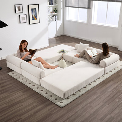Convertible Folding Bed In Cloud Corduroy, With L - Shaped Armrest And Pillow Back Handrail. Cushion