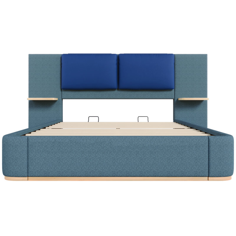 Queen Size Upholstered Platform Bed with Panel, Platform Bed Frame with Anti-Collision Soft Rounded Corners, Stable and Solid, No Box Spring Needed, Easy Assembly, Blue