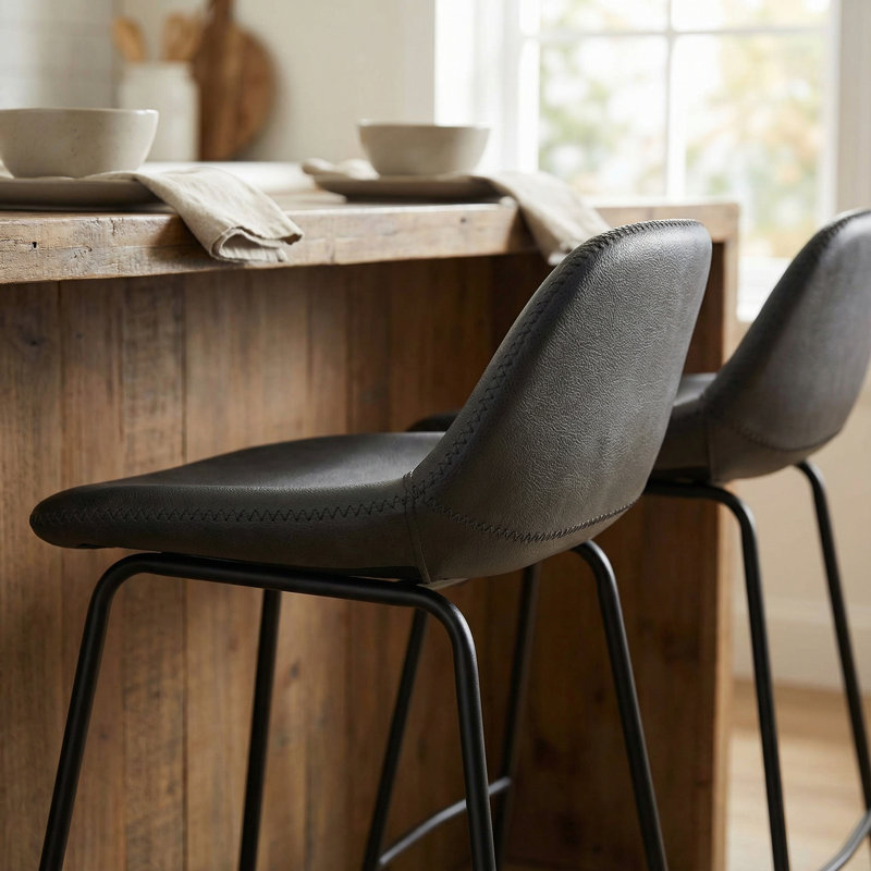 Tabouret de bar et de comptoir Maugansville, Noir anthracite, Tabouret de comptoir (siège d’une hauteur de 25