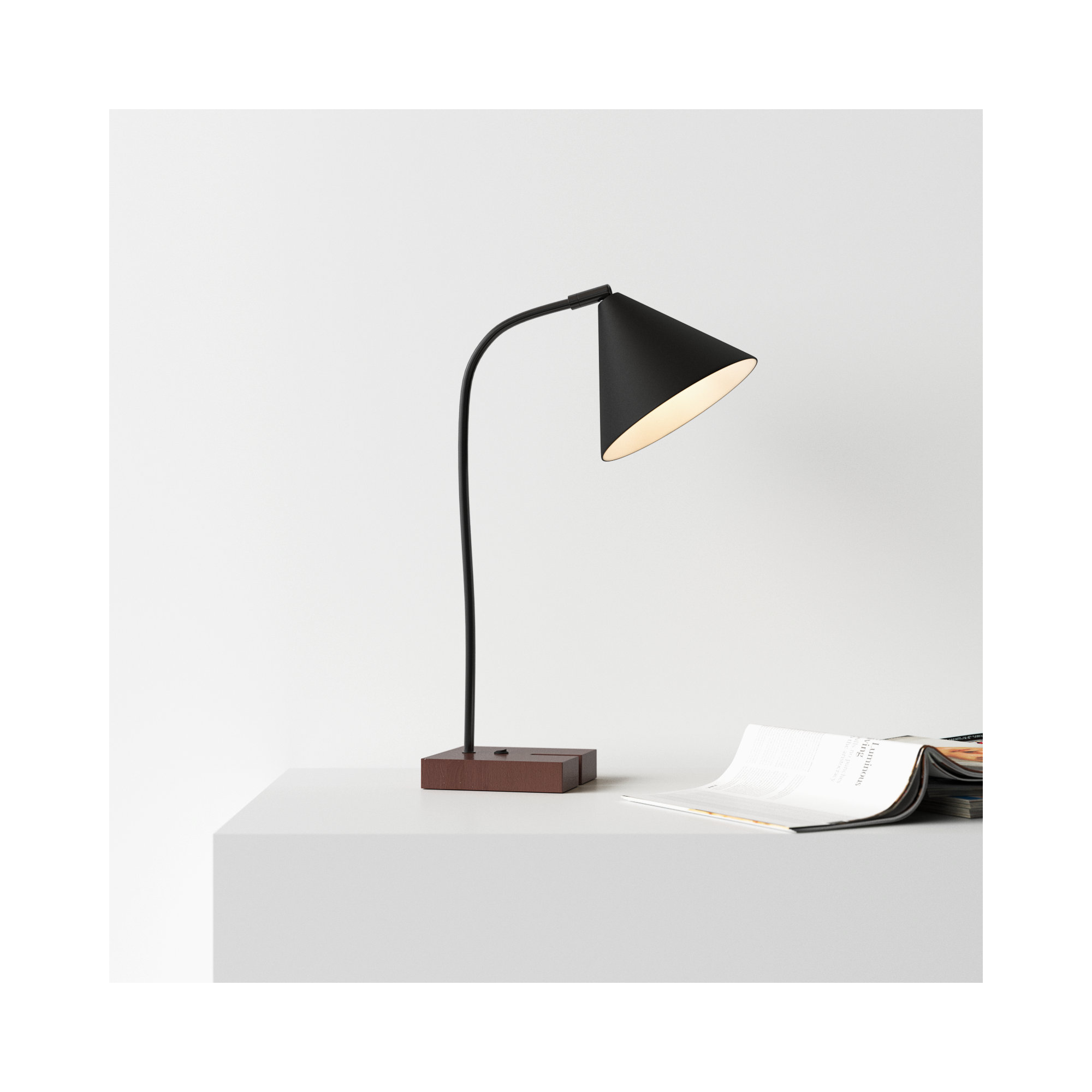 Dalli Solid Wood USB Desk Lamp, Walnut, Black