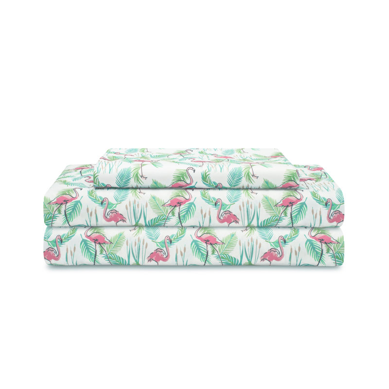 Aqua Flamingo Paradise Pink Microfiber Twin Sheet Set