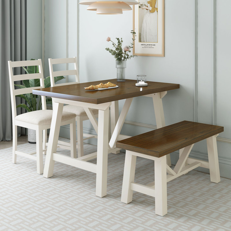 4 - Person Trestle Dining Set, Brown, Brown/White