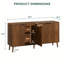 Buffet moderne du milieu du siècle à 4 portes de 140 cm (55 po) avec étagères ajustables, noyer