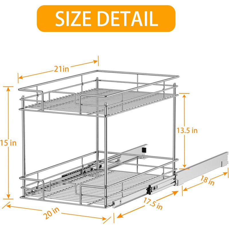 Labarron Pull Out Drawer, Silver, 15" H x 20" W x 21" D