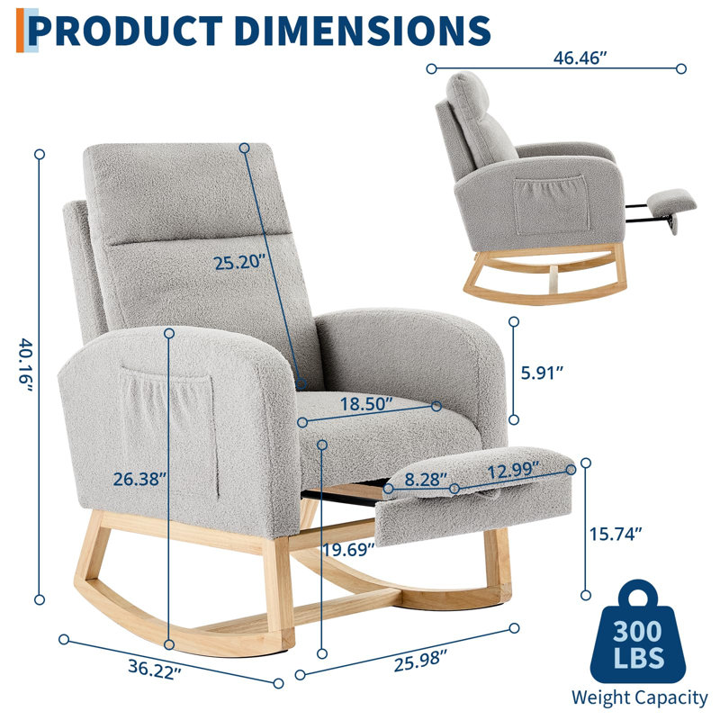 Solid Wood Rocking Chair, Grey, Grey