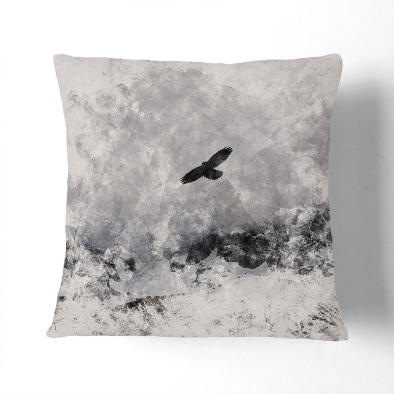 Bird Flying over Mountains Watercolour Scatter Cushion, 40cm H x 40cm W x 15cm D