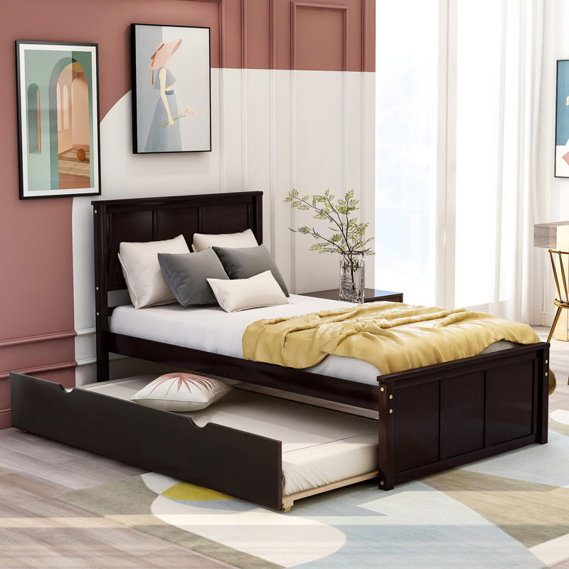 Lit plateforme avec lit gigogne simple, structure de taille simple, Espresso