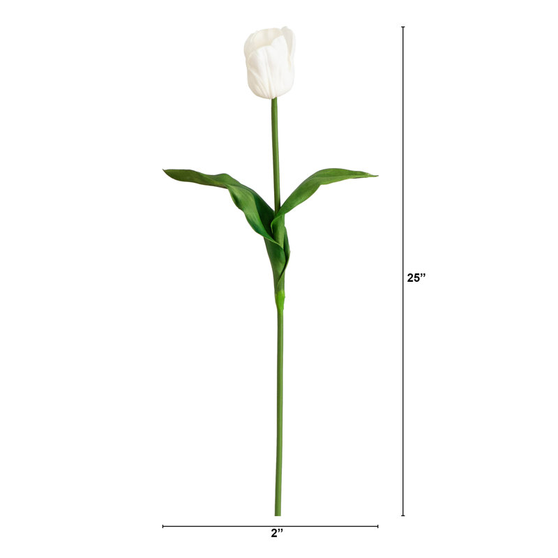 25 po Tiges de tulipes artificielles, ensemble de 3, Blanc