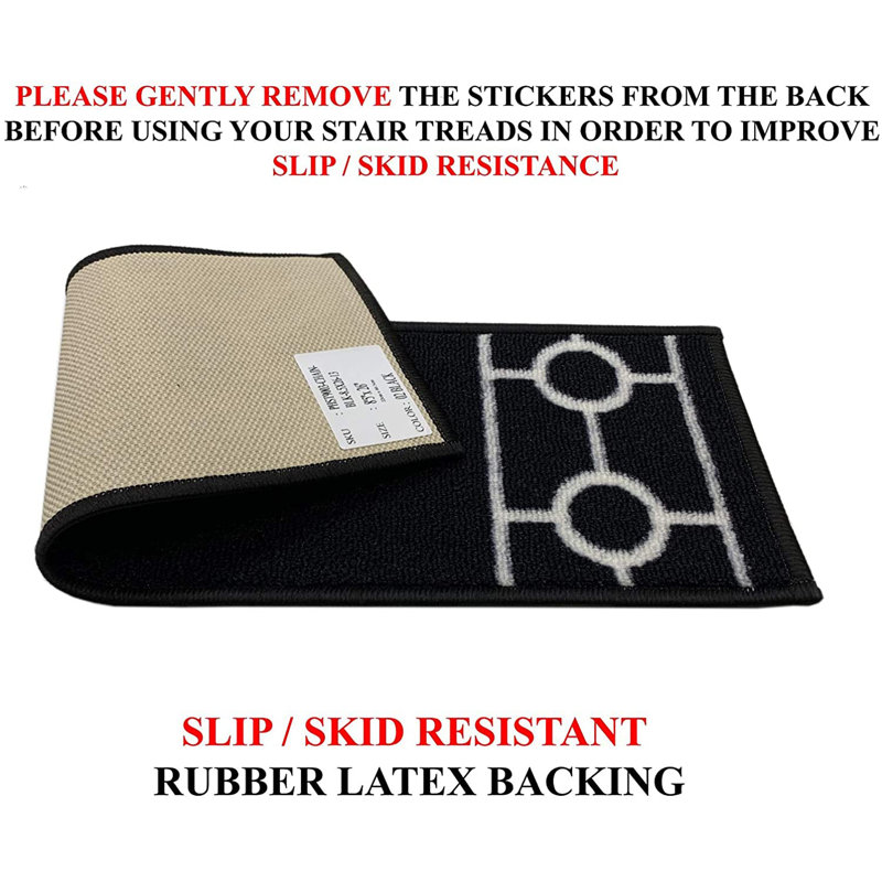 Slip Resistant Stair Treads Machine Washable Chain Bordered Size 8.5" x 26" Stair Tread, Colours and Set Options, Black