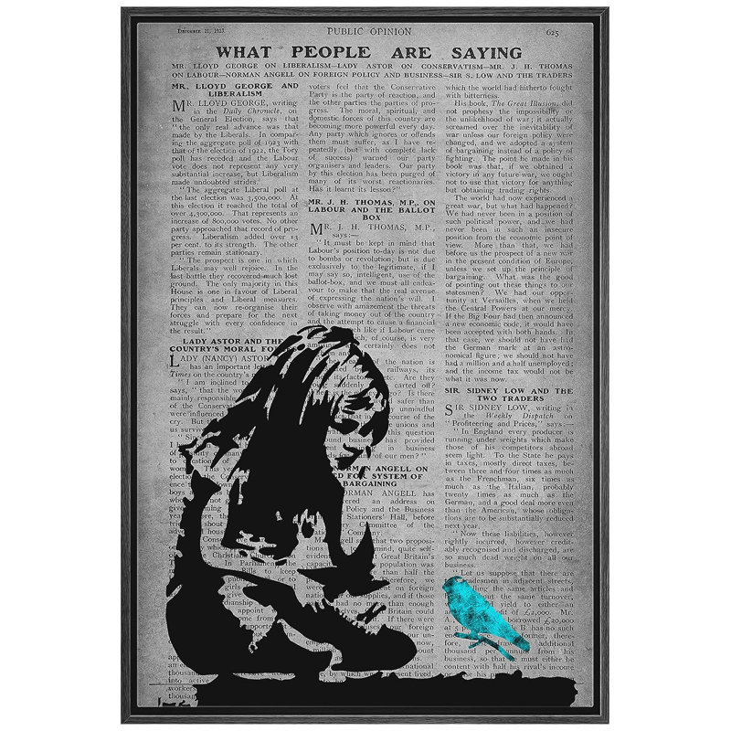 Journal Banksy Girl sur toile, H 24 po x l 16 po x P 1,5 po, Cadre flottant noir
