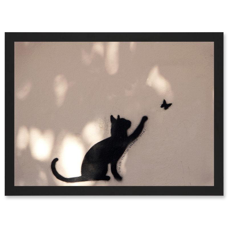 Cat Butterfly Silhouette Graffiti Art - Single Picture Frame Print