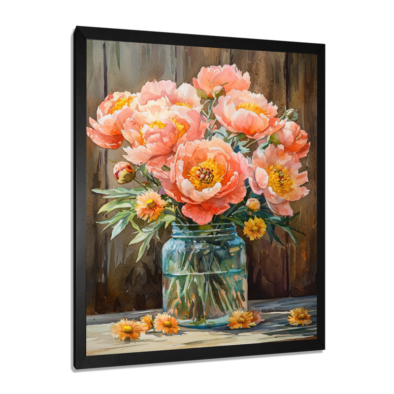 Wycoco - art mural floral, H 40 po x l 30 po, Noir, noir, noir, noir, Reproduction encadrée d'une seule photo