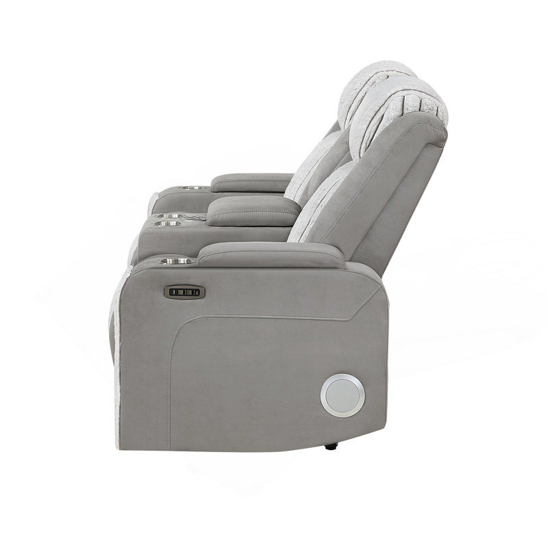 Causeuse inclinable grise avec appui-tête électrique, DEL et haut-parleur Bluetooth, Gris