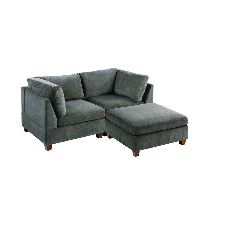 Gris modulaire 3 pièces: assise en tissu de chenille attrayant avec fabrication en bois - 3 pièces, gris: structure