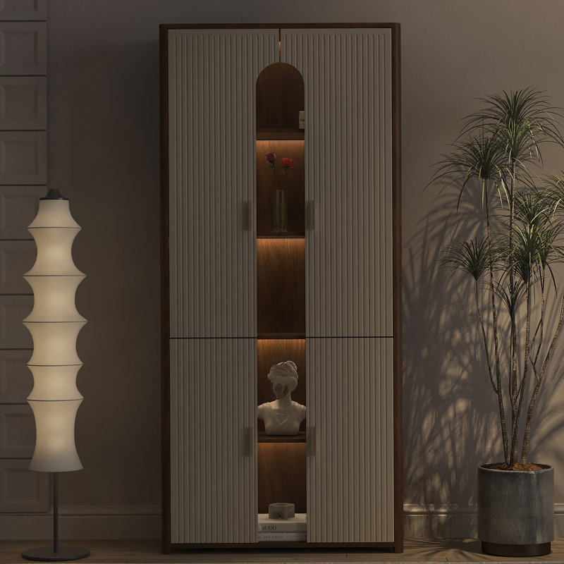 Vitrine avec portes, bibliothèque de 69 po de hauteur avec lumières à DEL, vitrine à 5 niveaux pour objets de collection