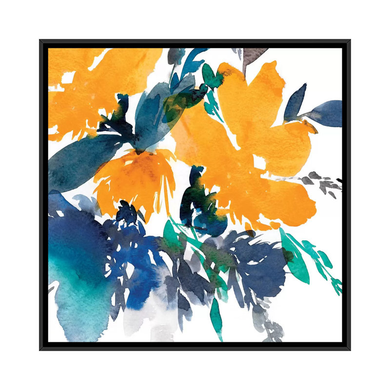 « fleur i », impression sur toile, H 18 po x l 18 po x P 1,5 po, Toile avec cadre noir, Pas de tapis