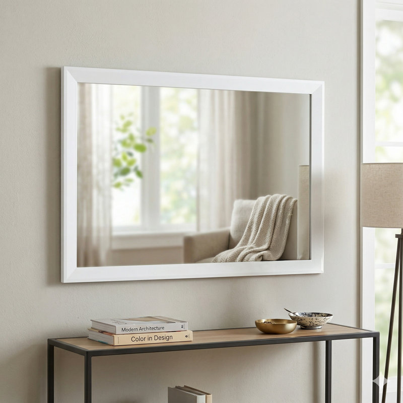 Larue Wood Framed Mirror with Safety Backing for Bathroom / Vanity Mirror, Pure White, 22" x 30"