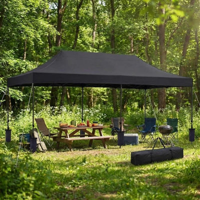 Black Pop Up Canopy Tent 10x20ft – Immediate Heavy Duty Shelter, Waterproof & UV Protected Oxford, Adjustable Height, Steel Frame, Carry Bag, Camping, Patio, Size: 3x6m, Storage: Without Apron