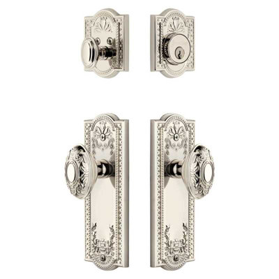 Ensemble de grandes plaques d'entrée Grandhen Parthenon avec bouton Grande Victorian en nickel poli