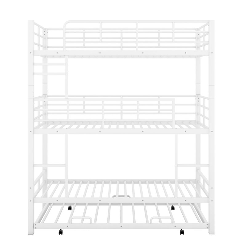 Metal Twin Triple Bunk Bed With Trundle, White
