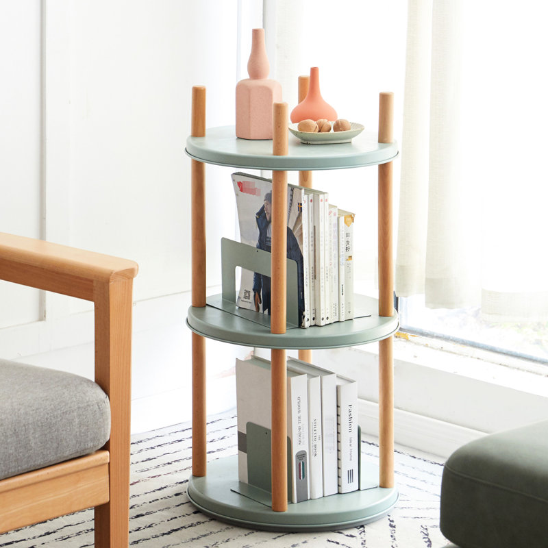 Bibliothèque pivotante à 360 ° en bleu, 3 niveaux avec grand espace de rangement, étagère sur pied en bois massif pour la chambre à coucher, rangement spacieux, vestibule