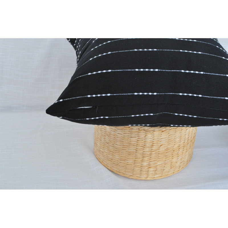 Coussin décoratif rayé, coussin en coton avec rayures tissées, H 18 po x l 18 po, Black