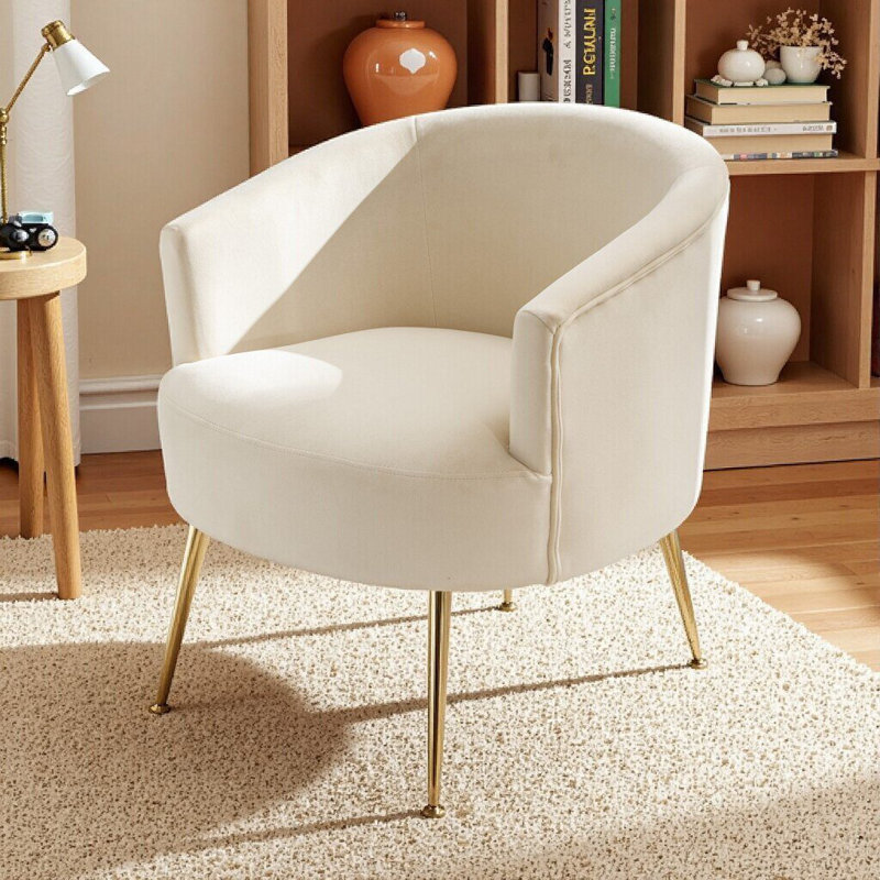 Chaise d'appoint en velours et en peluche avec pieds en métal, Velours beige