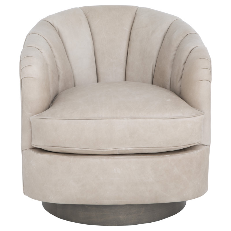 Tipsy Barrel Chair, Pottery Genuine Leather, Bright Brass